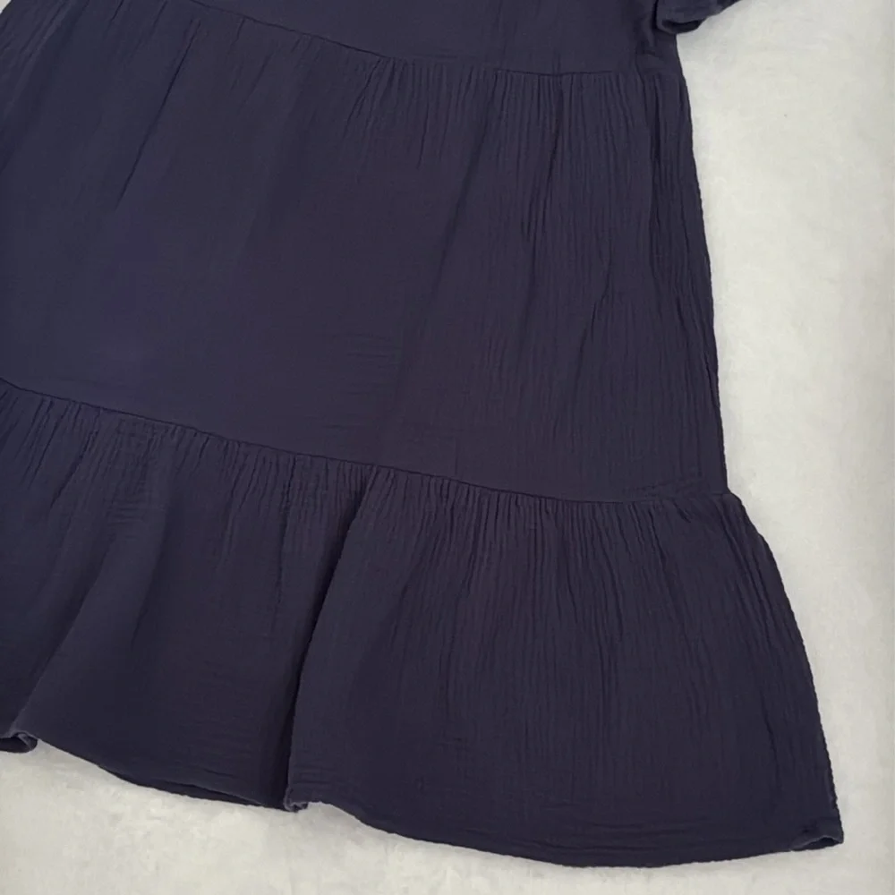 Rails | Valentina Squareneck Tiered Ruffled Gauzy Cotton Mini Dress Navy Blue XS - Picture 15 of 16
